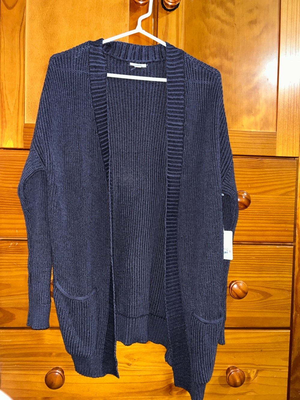 Women's New a.n.a. Open-Front Navy Ribbed Cardigan Sweater